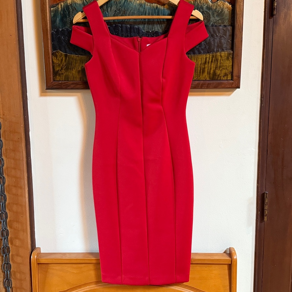 Elegant Red Off-Shoulder Calvin Klein Dress
